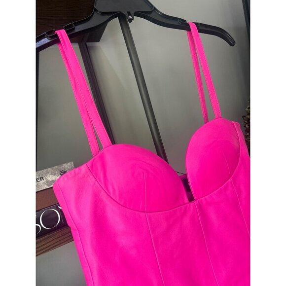 retrofete Phoebe Leather Mini Dress Knockout Pink Womens Size Small - Picture 8 of 13